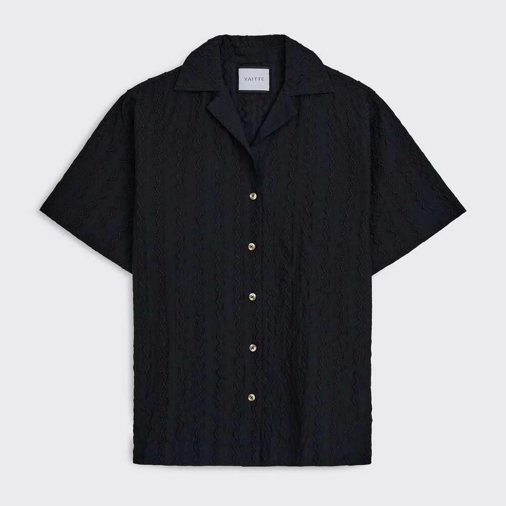 YAITTE Bondi Black Embroidered PJ Style Shirt $350 NWT Small